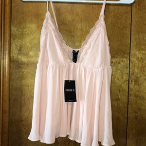NWT- Forever 21 Light Pink Lace Flowy Tank Top